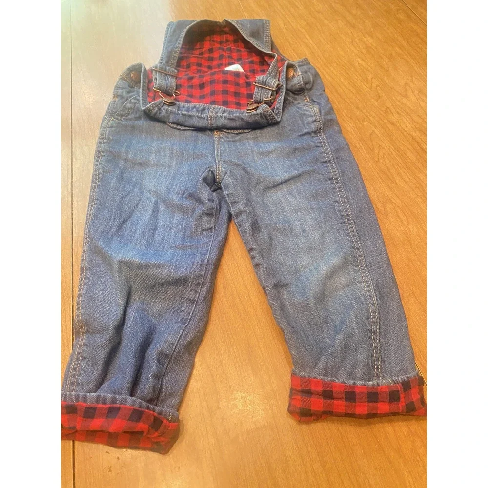 Osh Kosh B Gosh‎ Vestbak 3T Lined Red Black Checkered Jean Overalls D
